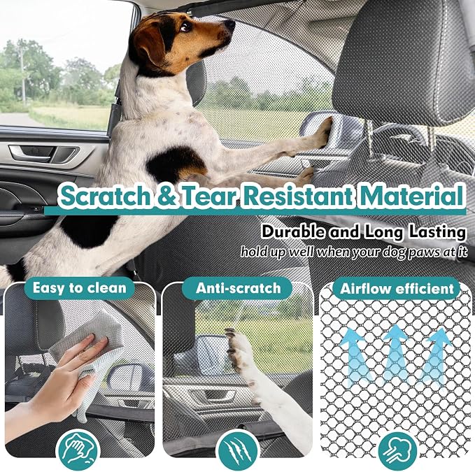 Dog Car Barrier Escape-Proof, 50" Wide Car Divider for 2nd 3rd Row Seats & Cargo Area, Durable Back Seat Car Gate Trunk Barrier with See Through Net Mesh for Small Trucks & SUV & Mid-Sized Vehicle - Image 4
