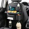 PU Leather Backseat Car Organizer with Foldable Tray & Tablet Holder Black | Luxury diamond stitching,anti-rattle design,universal vehicle compatibility,family road trip essential storage by Unknown