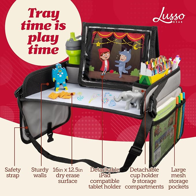 Lusso Gear Lap Tray for Toddler and kids, Table Tray for Travel, Car Seat, Airplane, Desk Essential Accessories and Road Trip Activities (Gray) - Image 2