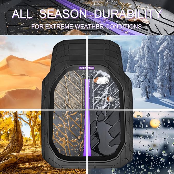CAR PASS Tire Tread DeepDish Rubber Floor Mats for car Heavy Duty car mats All Weather, Universal XL~M Trim to Fit for Truck SUV Vehicle Automotive, Waterproof car mats 3 Piece (Purple Black) - Image 4