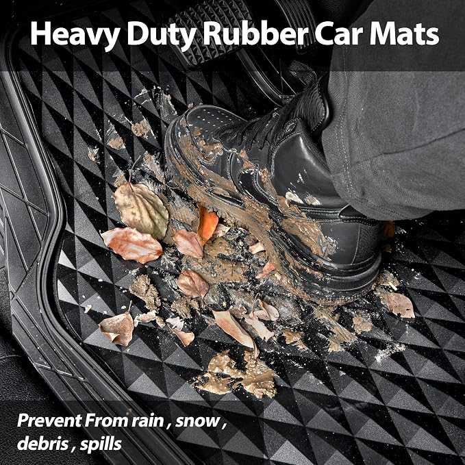 CAR PASS Heavy Duty Rubber Car Mats, Deep Dish All-Weather Floor Mat for Car Full Set Durable Anti-Slip 3D Rhombus Waterproof Trim to Fit Liner Universal Fit Automotive,Sedan,SUV,Truck, 3 Piece Black - Image 7