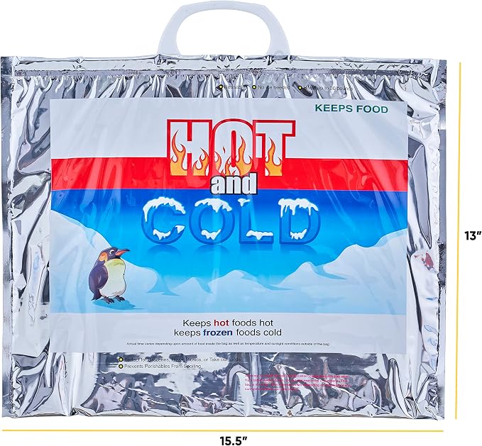 Superio Hot and Cold Insulated Bags for Food Delivery, Grocery Shopping Bags, Food Storage for Hot and Frozen Food for Travel, Disposable Cooler Bag, Reinforced Thermal Lunch Bag (10, 15.5"x13") - Image 2
