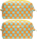 Checkered Makeup Bag for Purse, Small Cosmetic Pouch,Orange Green,2 Pack | Cute Zipper Makeup Organizer for Women, Travel Essentials, Toiletries, Makeup Brushes, Beauty Accessories&Bridesmaid Gifts by PAZIMIIK