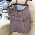 Ginsco New Leak-Proof Travel Car Trash Bag, 3.5 Gallons Large Capacity Hanging Car Trash Can with Hook and Loop Lid and Handle, Multipurpose Trash Bin with Storage Pockets for SUV RV Camping (Brown) by Ginsco