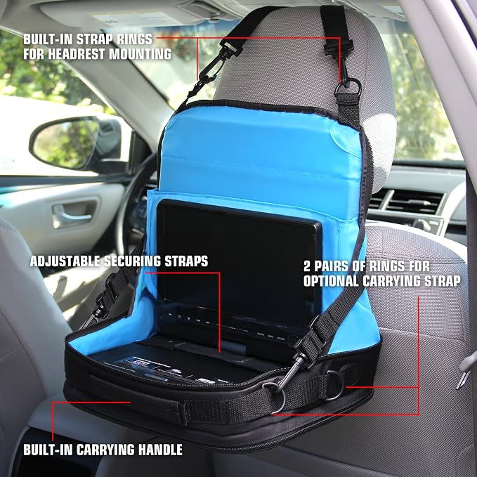 USA GEAR Portable DVD Player Case - S11 Car Headrest Holder Compatible with DBPOWER 9.5" and 10.5", Insignia 10", ieGeek 9.5", Wonnie 10.5" - Travel Storage Bag for Players with 7" to 10" Screens - Image 4