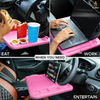 EcoNour 4 in 1 Car Steering Wheel Tray - 2024 Upgraded Pink Tray with Dual | Sauce Dip Holder and Tablet Holder | Spacious Steering Wheel Desk for Food and Laptop | Car Accessories (Large) - Image 7