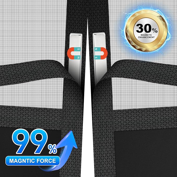 Magnetic Screen Door 72"x80" Blackout – Privacy Protection, Powerful Magnets, Heavy Duty Thicker 265g/㎡ Mesh, Easy Install, Self-Sealing, Pet Tested, Tie Backs, Screen Door Mesh - Image 3