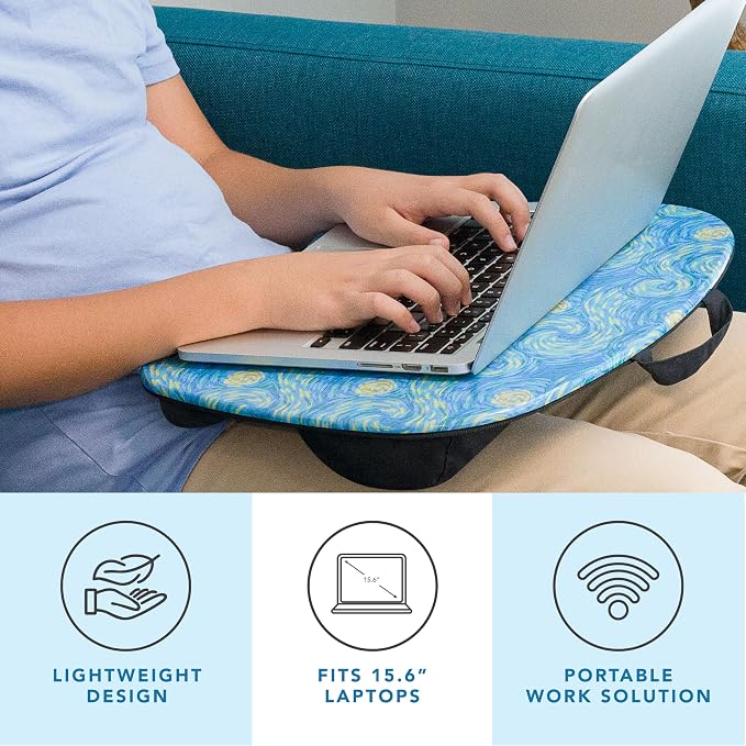 LAPGEAR MyStyle Lap Desk – Starry Blue, Fits 15.6” Laptops | Dual-Bolster Microbead Cushion, Built-In Carry Handle, Ergonomic Curved Front Edge - Image 2