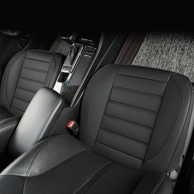 2 Pack Leather Front Car Seat Covers,Bottom Seat Covers for Cars,Driver Car Seat Cover,Luxury Seat Protectors,Waterproof,Full Wrap,for Most Vehicles,Sedan,Truck,SUV(Black) - Image 4