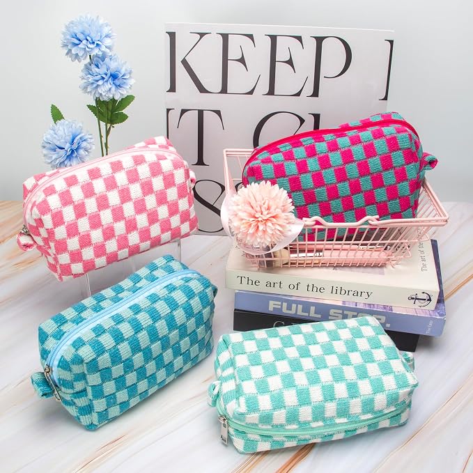 Checkered Makeup Bag for Purse, Small Travel Cosmetic Pouch,Pink,6 Pack | Cute Zipper Makeup Organizer for Women, Travel Essentials, Toiletries, Makeup Brushes, Beauty Accessories&Bridesmaid Gifts - Image 6
