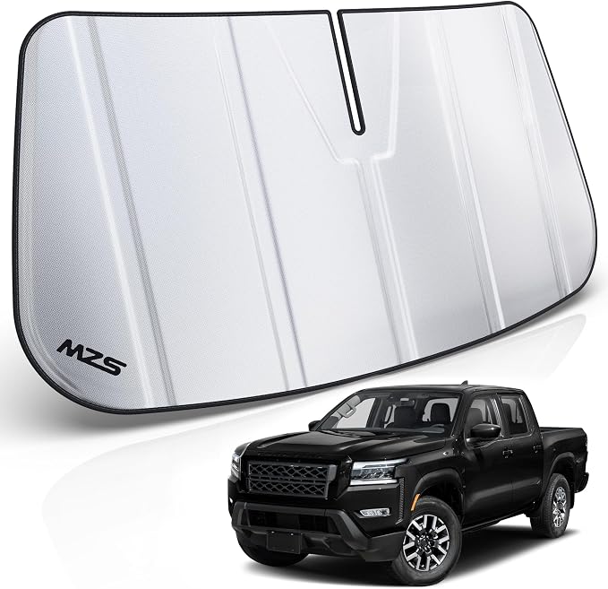 MZS Windshield Sun Shade Compatible with Frontier 2022-2026 | 6-Layer Heat Insulation, 99% UV Blocking, Keeps Interior Cool, Full Coverage Visor, Foldable Car Window Sunshade, Storage Bag by MZS
