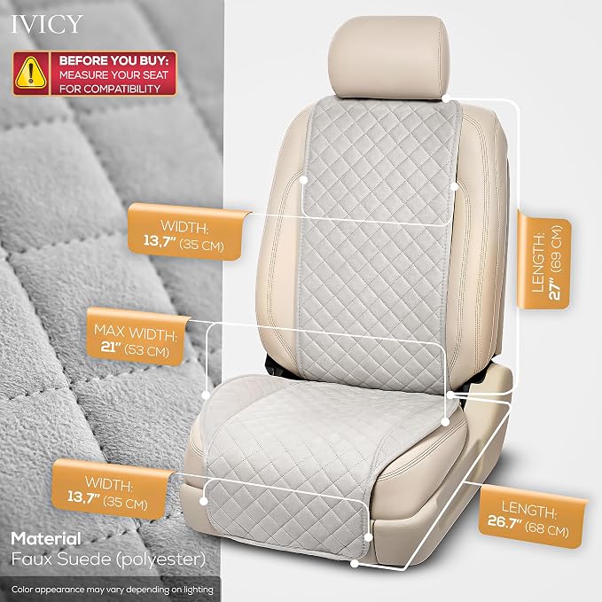 IVICY Faux Suede Front Car Seat Cover, Seat Protector, 1 Unit, Light Gray | Non-Slip Bucket Sear Cover for Most Cars, SUVs, Vans & Trucks – Machine Washable, Side-Airbag Friendly - Image 3