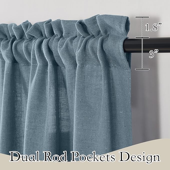 RYB HOME Sheer Curtains for Bedroom, Linen Wave Texture Semitransparent Voile Curtain Drapes Rod Pocket Window Treatment for Dining Room Bathroom Bedroom, Stone Blue, W52 x L45 inch, Set of 2 Panels - Image 2
