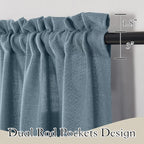 RYB HOME Blue Sheer Curtain Tiers 36 inch Length, Semi Sheer Half Privacy Kitchen Window Covering Lights Filtering for Cafe Bathroom Closet, Stone Blue, W52 x L36 inch, 2 Panels - Image 2