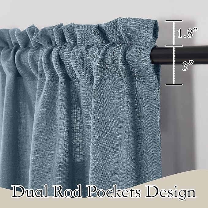 RYB HOME Sheer Curtains 72 inches Long for Bedroom | Linen Textured, Semi Sheer, Window Backdrop Curtains, Light Filtering Privacy Drapes, Stone Blue, W52 x L72, 2 Panels - Image 2