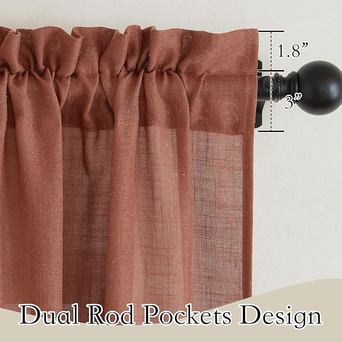 RYB HOME Linen Curtains 95 inches Long for Sliding Door Living Room | Fall Decor, Airy Breathable Absorbent, Light Filter, Half Privacy Protect, Doorway Nursery, Terracotta, W52 x L95, 2 Panels - Image 2