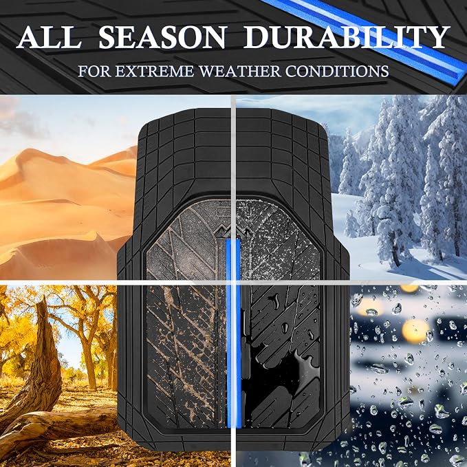 CAR PASS Rubber Floor Mats for Cars, Car Mats Full Sets DeepDish,Universal S~L Size Trim-to Fit Automotive Floor Mat for Truck Van SUV, Heavy Duty Waterproof All-Weather Floor liner Durable Black Blue - Image 5