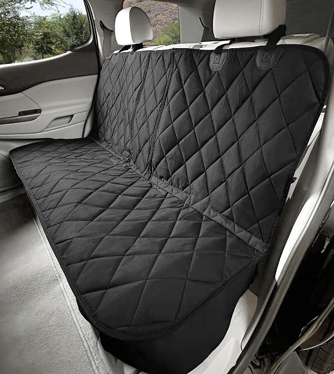 4Knines Dog Rear Seat Cover for Fold Down Seats - Fitted, Black Regular | Heavy-duty split design fits 60/40 and 50/50 fold-down seats. No Hammock. K9-Shield waterproof layer. Non-slip backing. by 4Knines