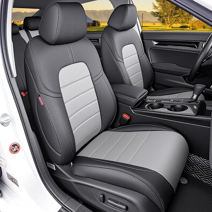 HKZ Custom Fit Civic Seat Cover Full Set for Honda Civic (Sedan 2022 2023 2024 Touring)&(Sedan 2025-2026 Sport Touring),5-Seats Full Set,Leather Seat Protector(Grey) by HKZ