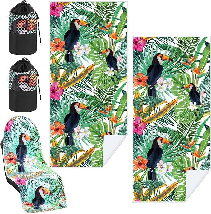 1 Pack Car Seat Towel Cover with Storage Bag, Tropical Toucan Style | 63 x 32 in Car Towel Seat Cover Non Slip Waterproof, Gym Workout Swimming Running, Machine Washable Sweat Absorbent Protector by Hahafelt