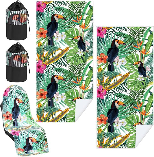 1 Pack Car Seat Towel Cover with Storage Bag, Tropical Toucan Style | 63 x 32 in Car Towel Seat Cover Non Slip Waterproof, Gym Workout Swimming Running, Machine Washable Sweat Absorbent Protector by Hahafelt