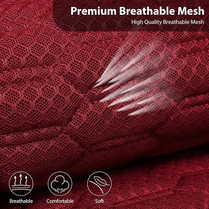 CAR PASS 3D Foam Mesh Leather Seat Covers Full Set, Wine Red Breathable Mesh Faux Leather Seat Covers for Car, Universal Fit for SUVs Vans Sedan Trucks Automotive,Armrest Airbag Compatible, Burgundy - Image 8