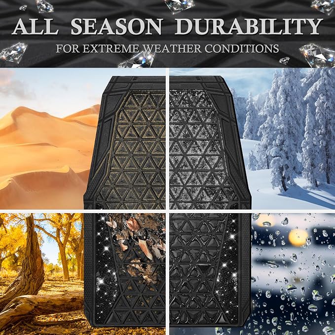 CAR PASS Bling Diamond Car Mats Rubber Floor Mats Full Set Anti-Slip 3D Rhombus Waterproof Trim to Fit Liner Universal Glitter Crystal Sparkly Shining Rhinestone Girl Women SUV Sedan, Black Diamond - Image 5