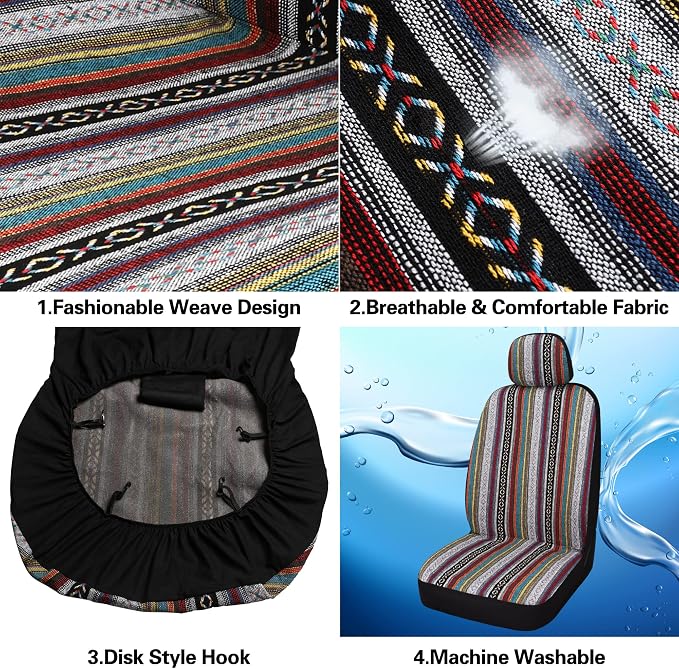 HAIYAOTIMES Baja Saddle Blanket Car Seat Covers Front Set with Seat Belt Pads, Washable Breathable Seat Covers for Cars, Universal Fit Interior Covers for Most Sedan Truck SUV, Airbag Compatible, Red - Image 6