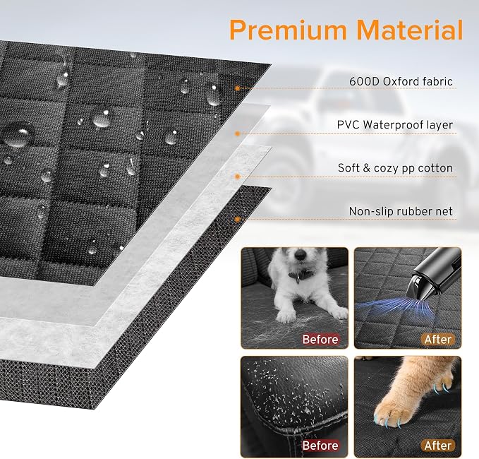 Dog Car Seat Cover for Back Seat for Dodge RAM 1500 2500 2000-2025 2026 | for RAM 4 Door Quad Cab Crew Cab Mega Cab Accessories Truck Pet Bench Backseat Rear Seat Covers Protector Waterproof Black - Image 4
