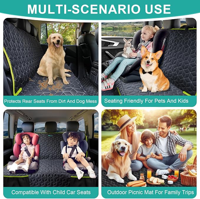 Dog Car Seat Covers for Ford f150/Ram1500/Nissan Frontier/Toyota Tacoma/GMC Canyon/Silverado, Waterproof Pet Back Seat Cover for Trucks, Scratchproof Nonslip Durable Rear Seat Cover for Dogs(Green) - Image 5