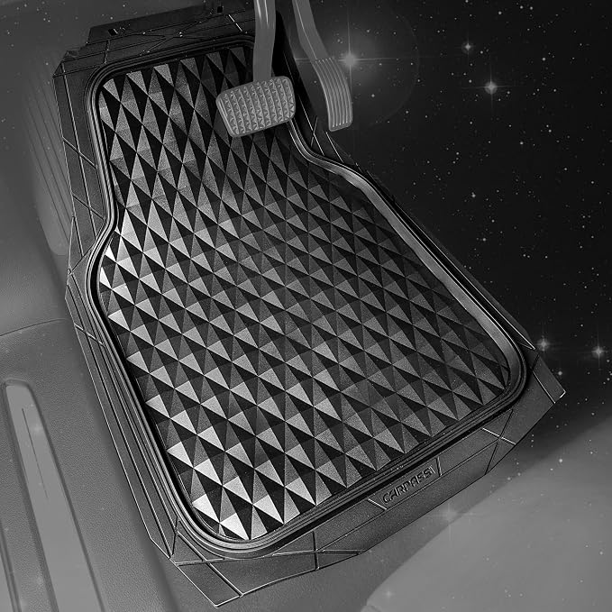 CAR PASS Heavy Duty Rubber Car Mats, Deep Dish All-Weather Floor Mat for Car Full Set Durable Anti-Slip 3D Rhombus Waterproof Trim to Fit Liner Universal Fit Automotive,Sedan,SUV,Truck, 3 Piece Black - Image 5