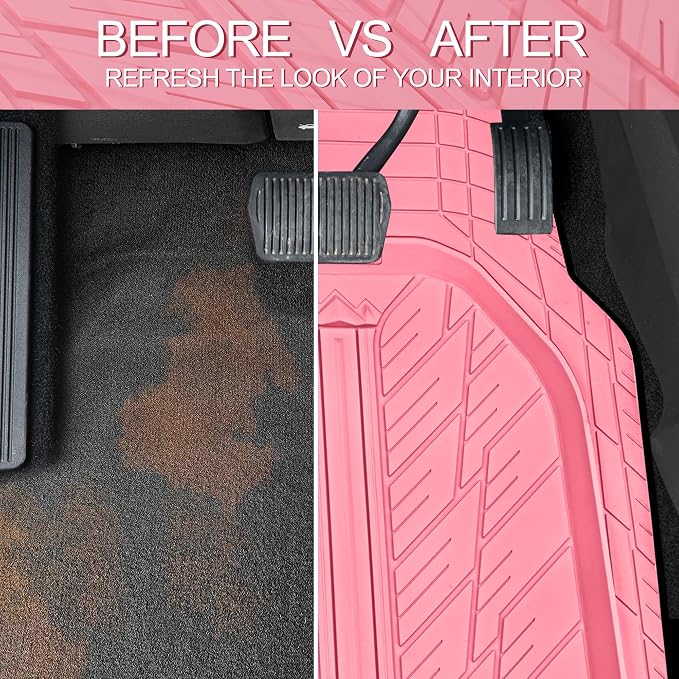 CAR PASS DeepDish Pink Floor Mats for Cars Full Set,Heavy Duty Rubber Car Mats 3-Piece,Universal Waterproof Trim-to Fit Automotive Floor Mats for Truck Van SUV, Durable All-Weather Car Mats (Pink) - Image 6