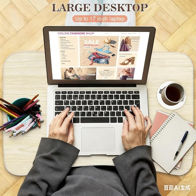Fayquaze Portable Foldable Laptop Bed Desk with Storage Drawer and Cup Holder - Lap Desk Laptop Stand Tray Table for Eating, Reading and Working - Image 5
