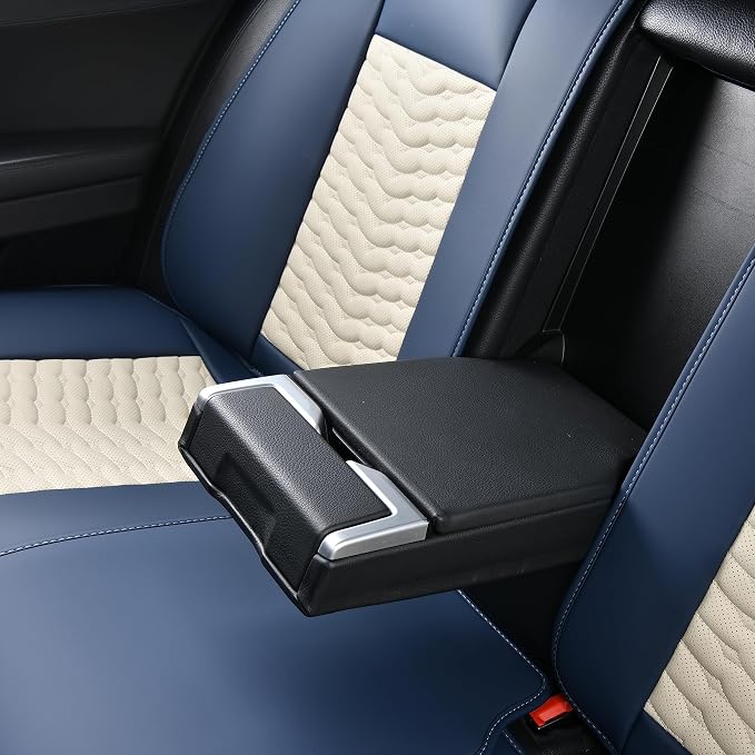 Front Seat Covers, Leather Seat Covers, Universal Car Seat Covers 2PCS, Waterproof Car Seat Protector, Driver Seat Cover Accessories for Trucks SUV Sedans-Blue&White - Image 7