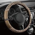 Road Comforts Leopard Steering Wheel Cover for Women, Cute Anti-Slip Microfiber Leather, Universal Fit 14.5-15 Inch Round Steering Wheel - Beige by RoadComforts