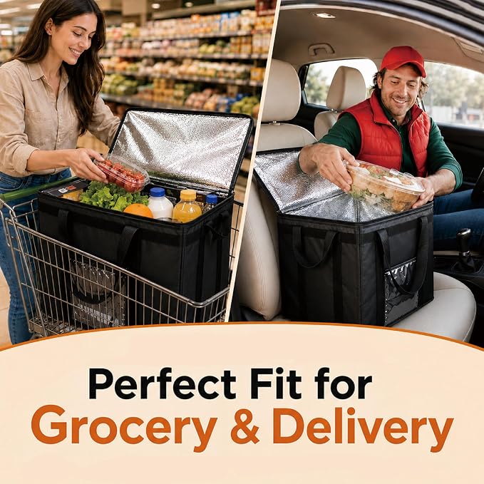 NZ home Insulated Food Bag, Portable Cooler Tote (3XL, Black, 1 Pack) | Large thermal bag, For cold & hot food, Soft sided cooler, Heavy duty carrier, Grocery shopping, Food delivery, Catering bag - Image 3
