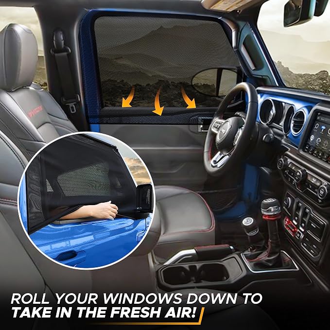 EcoNour Front Window Shade for Jeep Wrangler | Mesh Window Shade | For Windows Sun Glare & UV Protection | Wrangler Sun Shades for Front Window Adjustable Elastic Fabric Window Shade for Jeep - Image 2