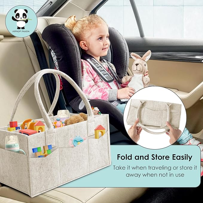 HIPHOP PANDA 2-Pack Diaper Caddy Organizer - Nursery Storage Bin & Car Organizer for Diapers, Wipes, and Baby Essentials - Dual-Color Solid Set (Green/Oatmeal), Regular Size - Image 7