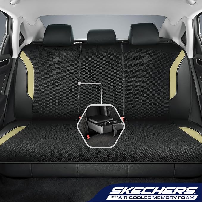 Skechers Memory Foam Car Seat Covers, Air Cool Mesh Thick Seat Covers, Car Seat Full Sets Airbag Compatible, Automotive Comfort Protection for Most Cars,Vans,Trucks, SUVs,Beige - Image 3