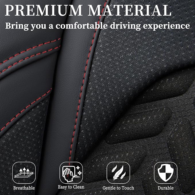 Coverado Seat Covers Full Set, Seat Covers for Cars, Car Seat Covers Winter, Breathable Faux Leather Car Seat Protector Car Seat Cushion, Black Car Seat Covers Universal Fit for Most Cars SUVs Trucks - Image 6