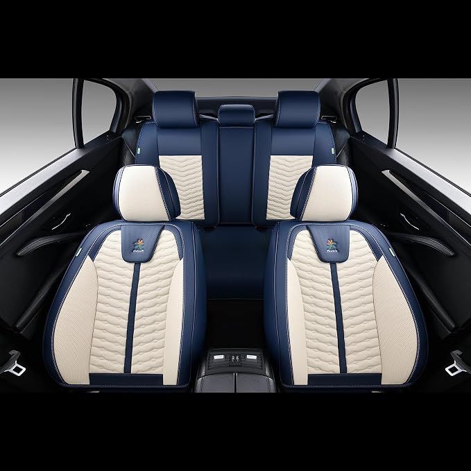 Seat Covers for Cars, Seat Covers Full Set 5 Seats, Waterproof Leather Car Seat Covers, Front and Rear Seat Covers, Universal Seat Protector Accessories for Most Vehicles-Blue&White - Image 5