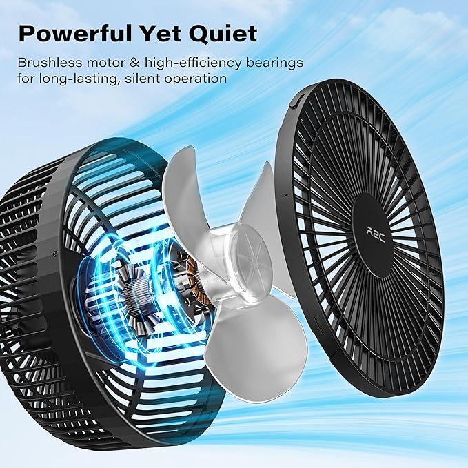 A2C Magnetic Rechargeable Fan for Golf Cart 7.5-Inch, Up to 28Hrs, 10000mAh | Battery Powered, Portable, 4 Speeds, Fits EZGO, Club Car, Yamaha Golf Cart Accessories Essentials Gifts for Men, Dad, Husband - Image 5