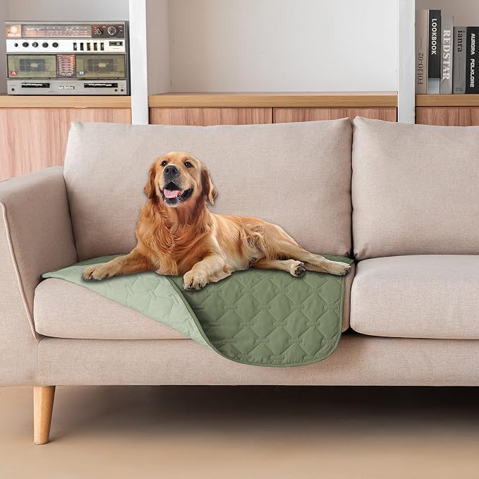 gogobunny Waterproof Armchair Covers for Pets, Anti Hair and Easy Care | Reversible Couch Protector, Resistant to Scratching, Small Size Suits Puppy and Cat Better, 30x30 Inch Dark/Light Green by gogobunny