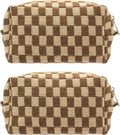 Checkered Makeup Bag for Purse, Small Travel Cosmetic Pouch,Coffee,2 Pack | Cute Zipper Makeup Organizer for Women, Travel Essentials, Toiletries, Makeup Brushes, Beauty Accessories&Bridesmaid Gifts by PAZIMIIK
