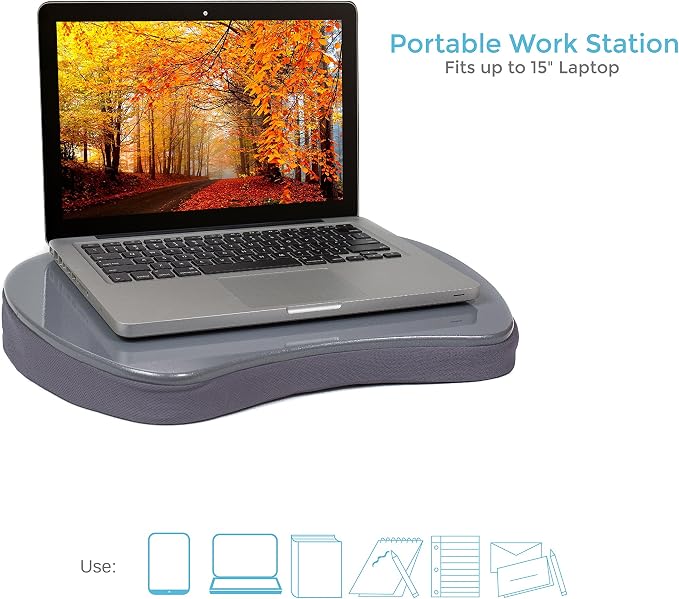 Sofia + Sam Mini Lap Desk with Memory Foam Cushion | Handle | Fits Laptops Up to 15" | Work from Home | Silver | Portable Travel Desk | Reading Writing and Coloring - Image 2