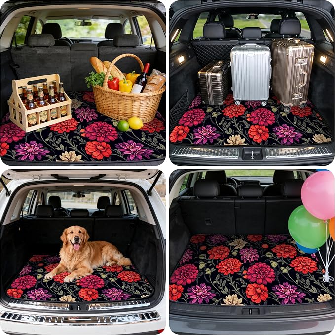Car Trunk Mat - Universal Size 29" x 39", Floral Pattern Cargo Liner | Car Accessory for SUVs/Sedan/Wagons, Durable Protective Mat, Trunk Liner for Families/Travel Enthusiasts - Image 6