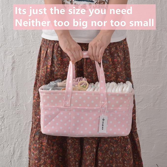 Pink Diaper Caddy Organizer for Baby Girl-Large Portable Diaper Caddy Basket for Changing Table-Diaper Organizer Caddy-Car Travel Tote Bag-Newborn Registry Baby Shower Basket for Diapers & Wipes - Image 6