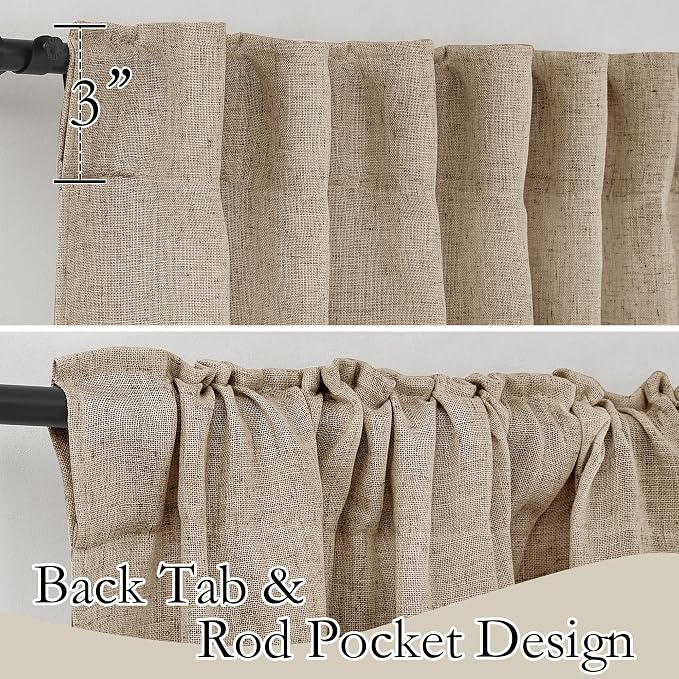 RYB HOME Linen Sheer Curtains for Living Room, Boho Classic Linen Blend Elegant Light Filtering Privacy Protected Panels for Bedroom Gym Room, Khaki, 52" W x 108" L, 2 Panels - Image 3