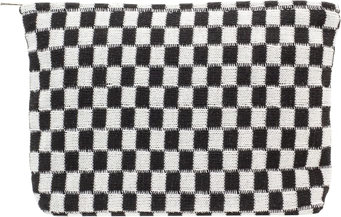 PAZIMIIK Checkered Makeup Bag for Purse, Small Flat Cosmetic Pouch,Black | Cute Zipper Makeup Organizer for Women, Travel Essentials, Toiletries, Makeup Brushes, Beauty Accessories&Bridesmaid Gifts by PAZIMIIK