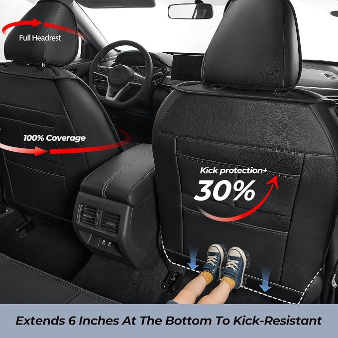 IKABEVEM Car Seat Covers Fit for Chevrolet/Chevy Malibu 2016-2025 2026 | Custom Full Set,Waterproof Faux Leather,Scratch Resistant,Full Wrap,Easy to Install&Wipe Clean,Black Seat Interior Protector - Image 3